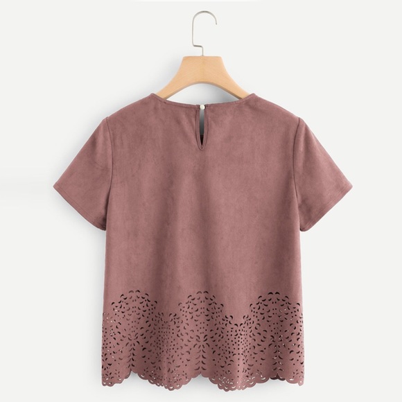 1 Left! Spring Faux Suede Mauve Cut Out Tee - Picture 2 of 5